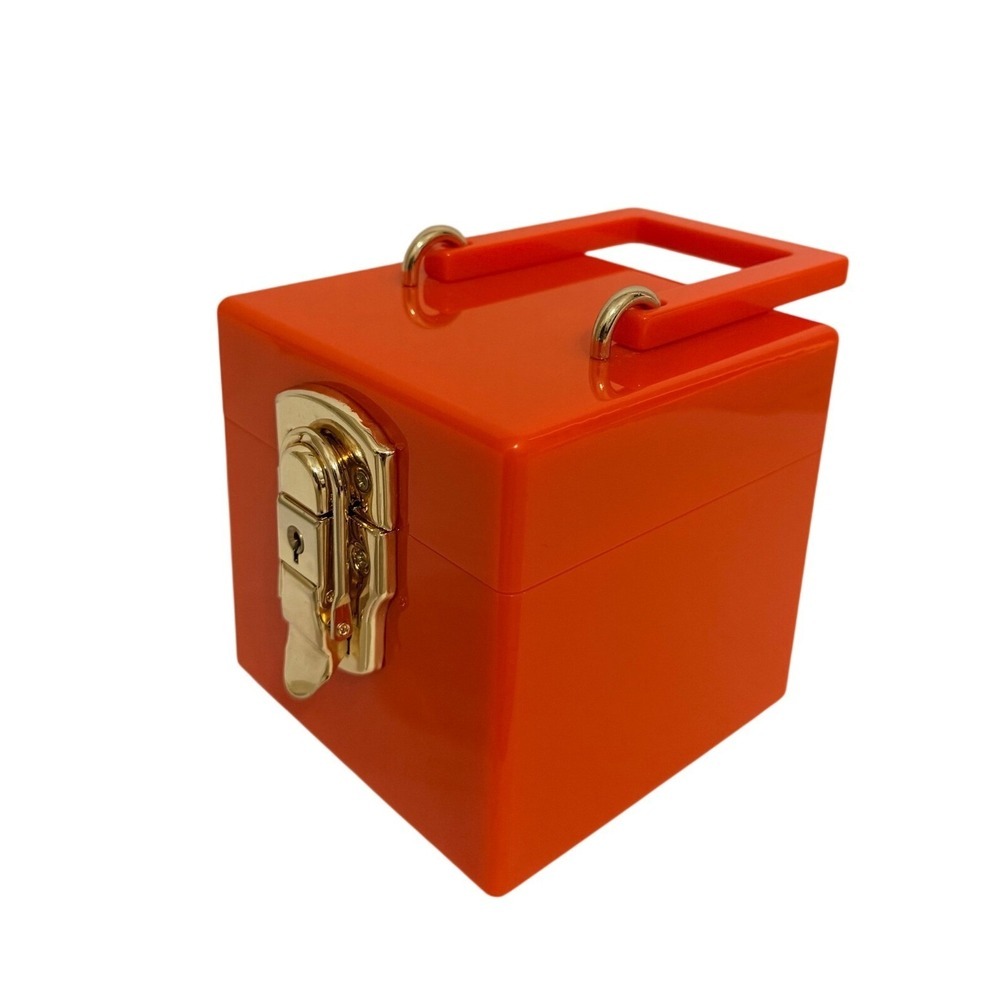 Amy Sheehan Acrylic Cube Box Trunk Handbag Orange Gold Hardware Women’s Small - Picture 4 of 12